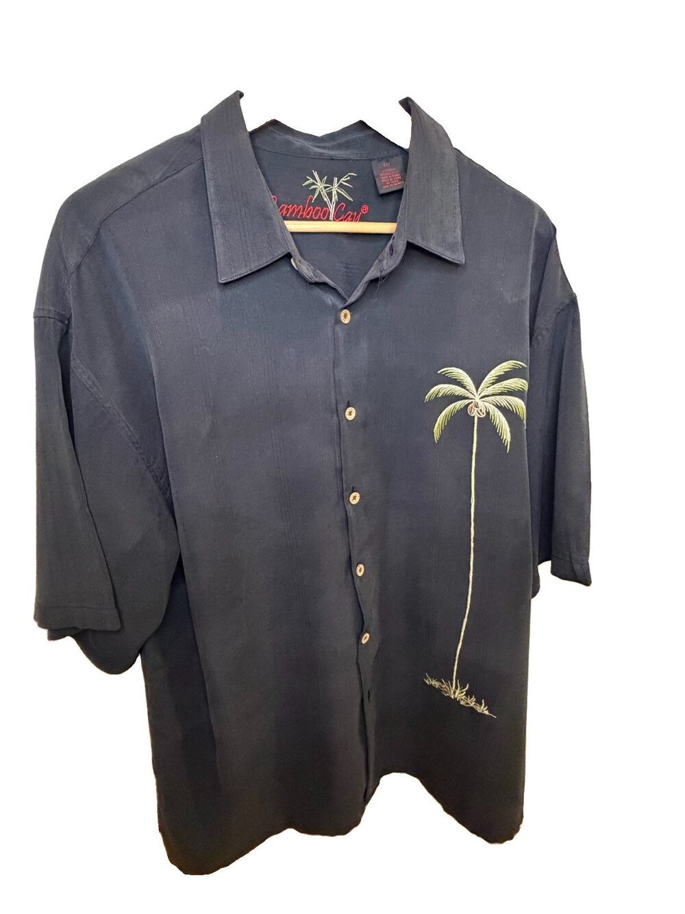 Bamboo Cay Men’s XXL Embroidered Palm Tree Hawaiian Shirt Navy Short Sleeve